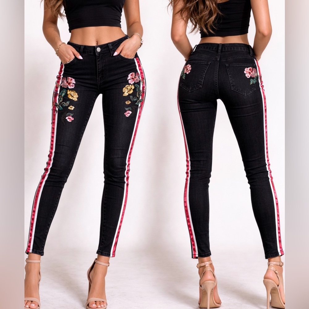 -Topshop NEW Moto NWT Jamie High Waist Ankle Grazer Black/Red Floral Womens W/32